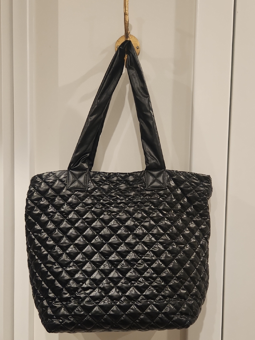 Quilted Black Tote Bag with Padded Straps